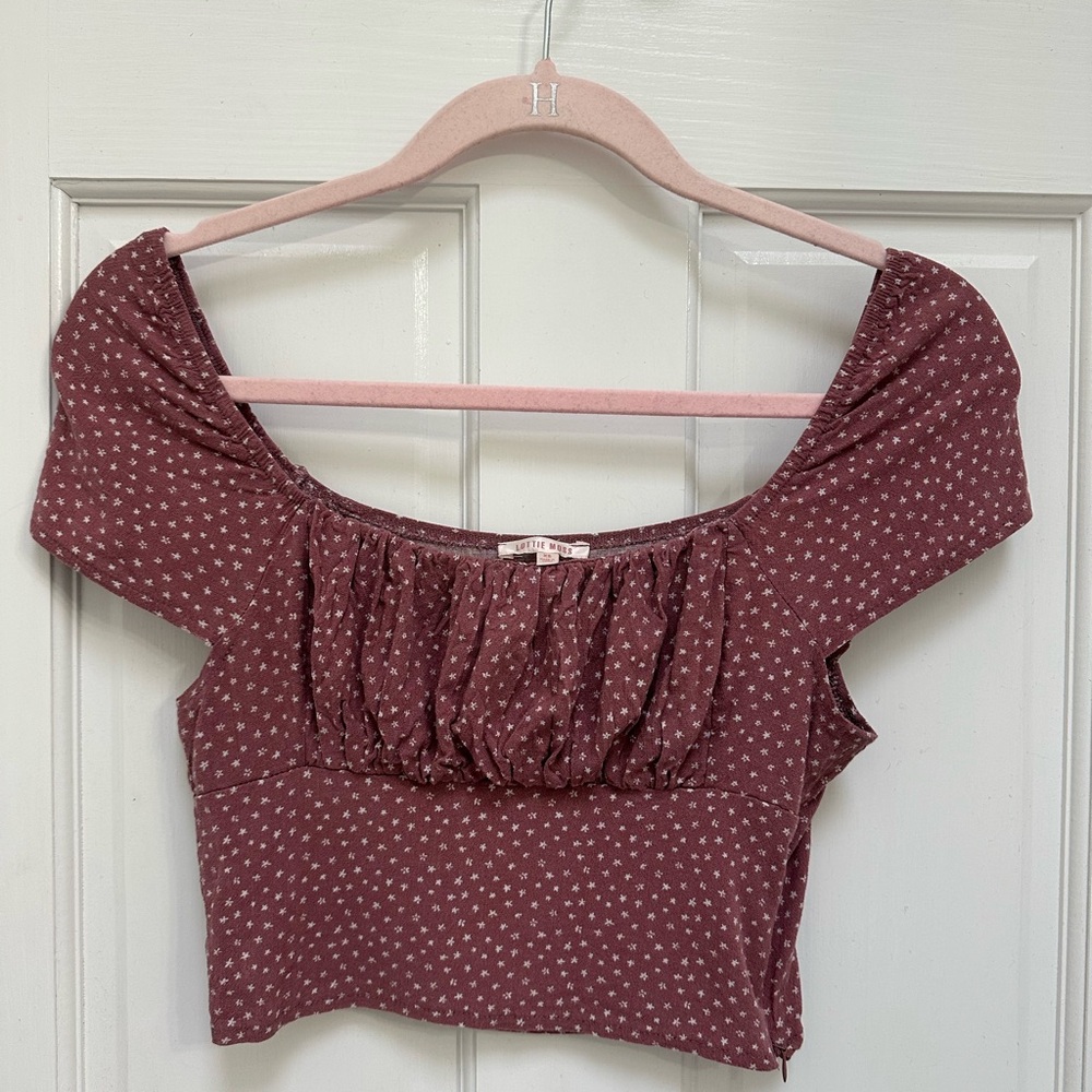 PacSun Burgundy Puff Sleeve Smocked Crop Blouse